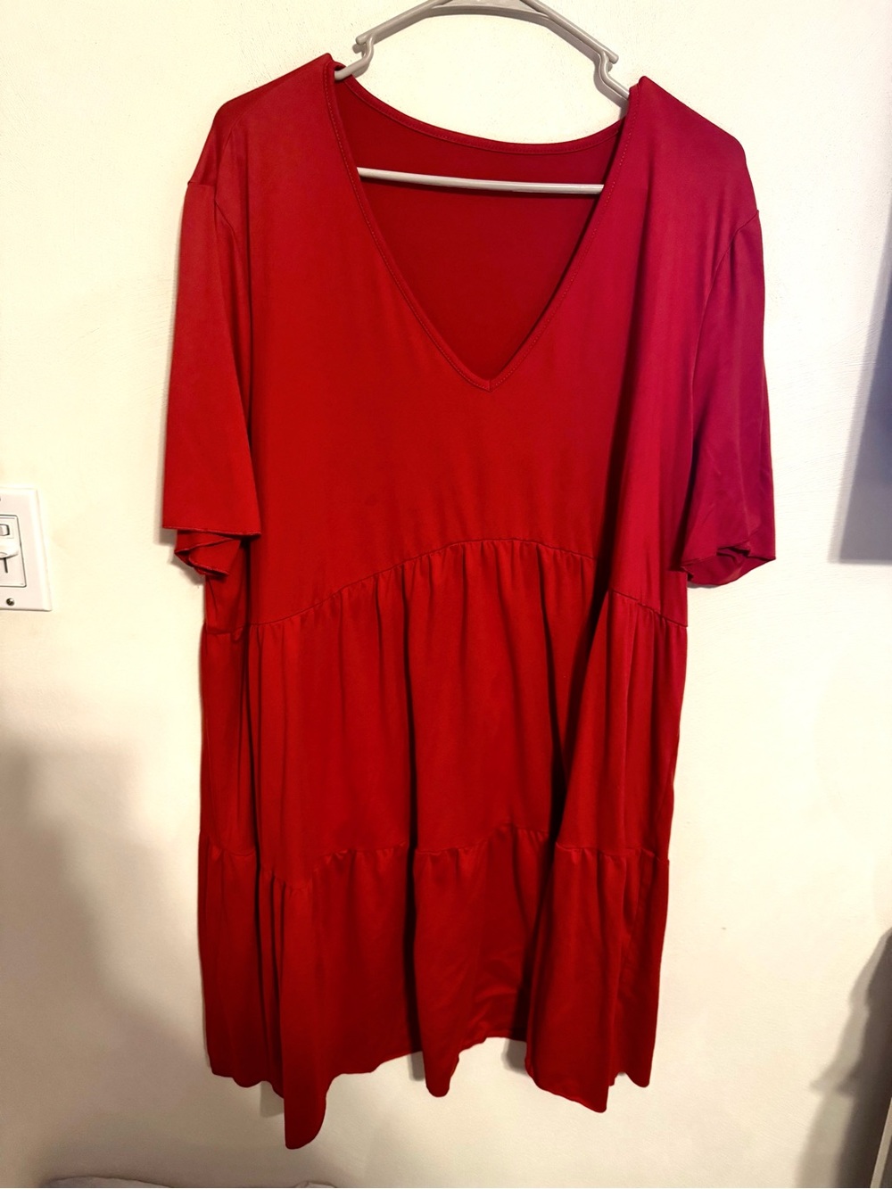Burnt Orange V-Neck Tiered Women's Dress - Classic Easy Fit